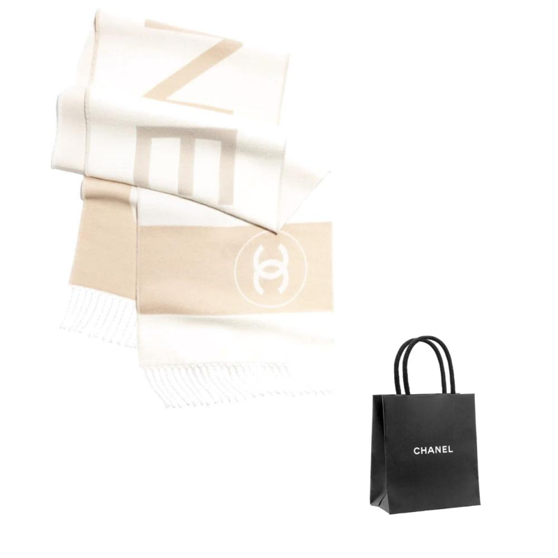 

CHANEL Шерстяной вязаный шарф женский бежевый, Beige