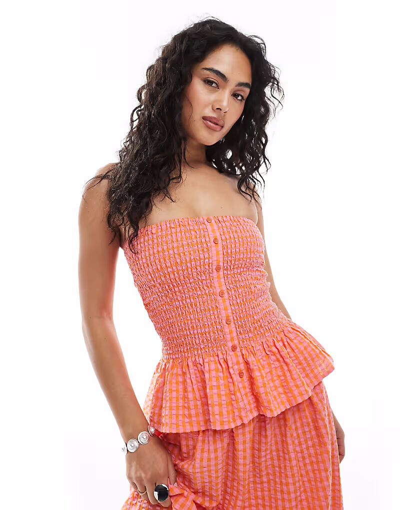 

Топ-бандау co-ord в розово-оранжевую клетку Jjxx