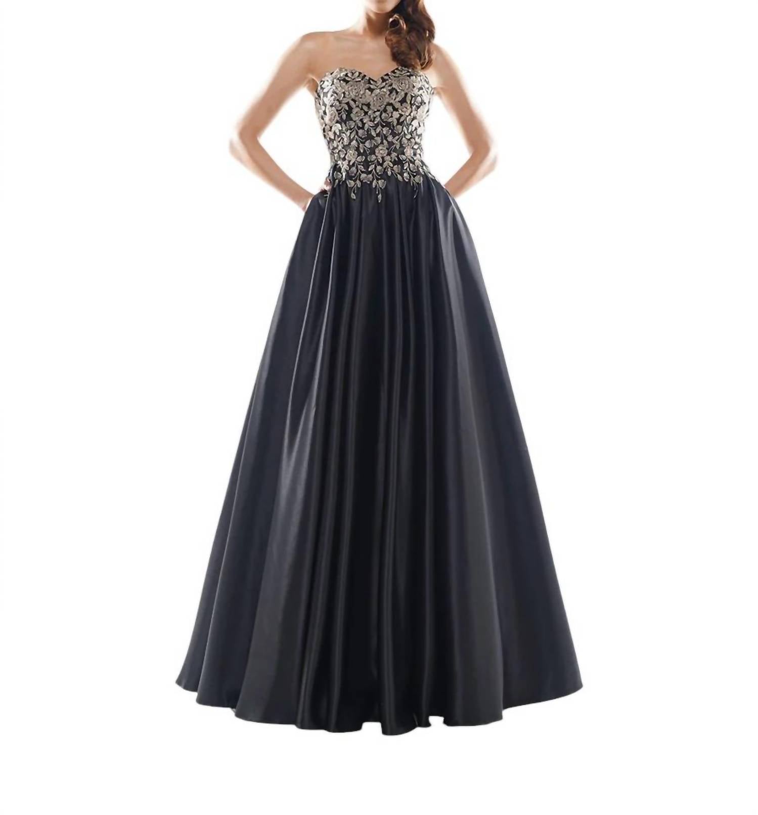 

Атласное бальное платье без бретелек черного цвета COLORS DRESS