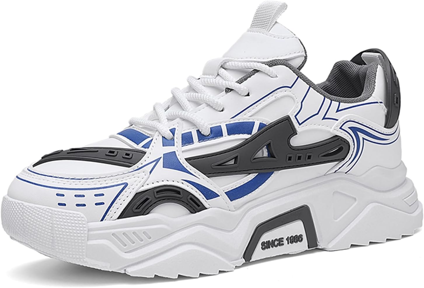 

Мужские кожаные кроссовки с круглым носком, шнуровкой, осенне-зимние, с толстой подошвой, амортизацией, легкие, высокие, модные спортивные, подходят для ходьбы, бега и работы Igzbibg, белый