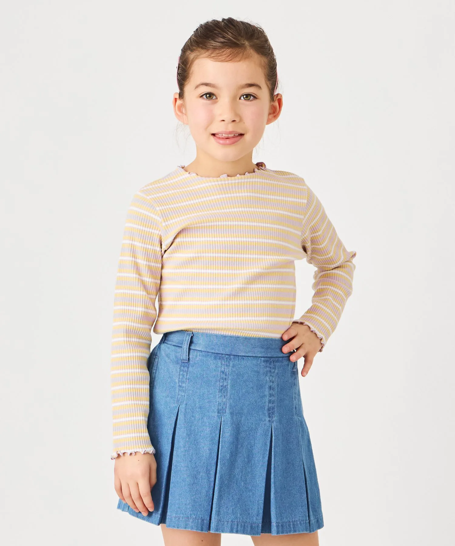 Ребристый топ с круглым вырезом Ever Closet, Lavender border