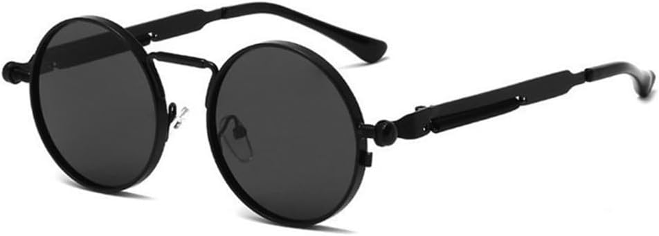 

Панк-солнцезащитные очки для женщин, зеркальные круглые металлические солнцезащитные очки, винтажные мужские очки для вождения, защита от ультрафиолета UV400 MTZJH, Black Gray