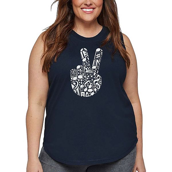 

Футболка Peace finger notes для женщин plus size La Pop Art, Navy, Синий, Футболка Peace finger notes для женщин plus size La Pop Art, Navy