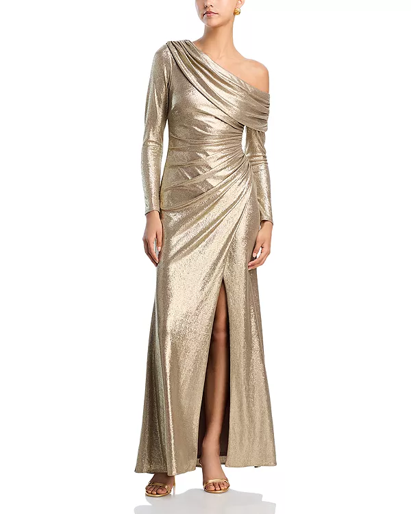 

Платье с драпировкой и фольгированным покрытием - эксклюзивное. Aqua, золотой