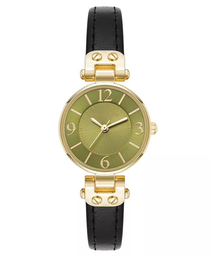 

Женские часы Quartz Black Essential с кожаным ремешком и металлическим браслетом золотистого оттенка, 26 мм Anne Klein