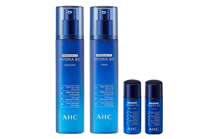 A.H.C AHC B5 Blue Purple набор для ухода за кожей успокаивающий, увлажняющий, питающий, восстанавливающий, увлажняющая вода и лосьон комплект из двух предметов — фото 4