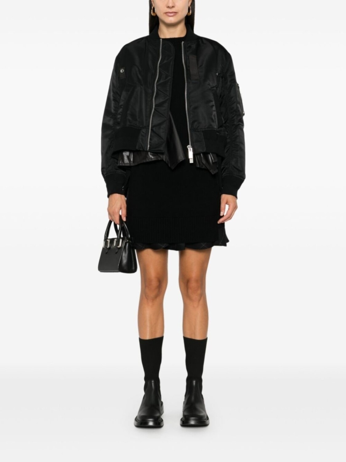 

Sacai платье мини в клетку Windowpane, черный