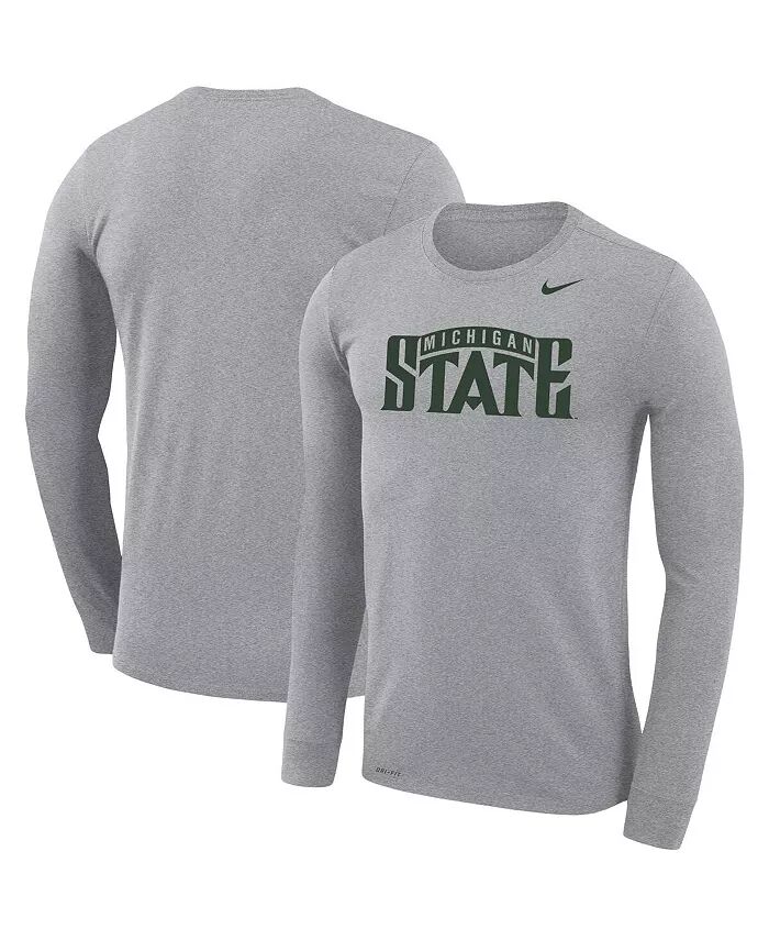 

Мужская серая футболка с длинным рукавом с надписью Michigan State Spartans School Wordmark Logo Performance Legend Nike