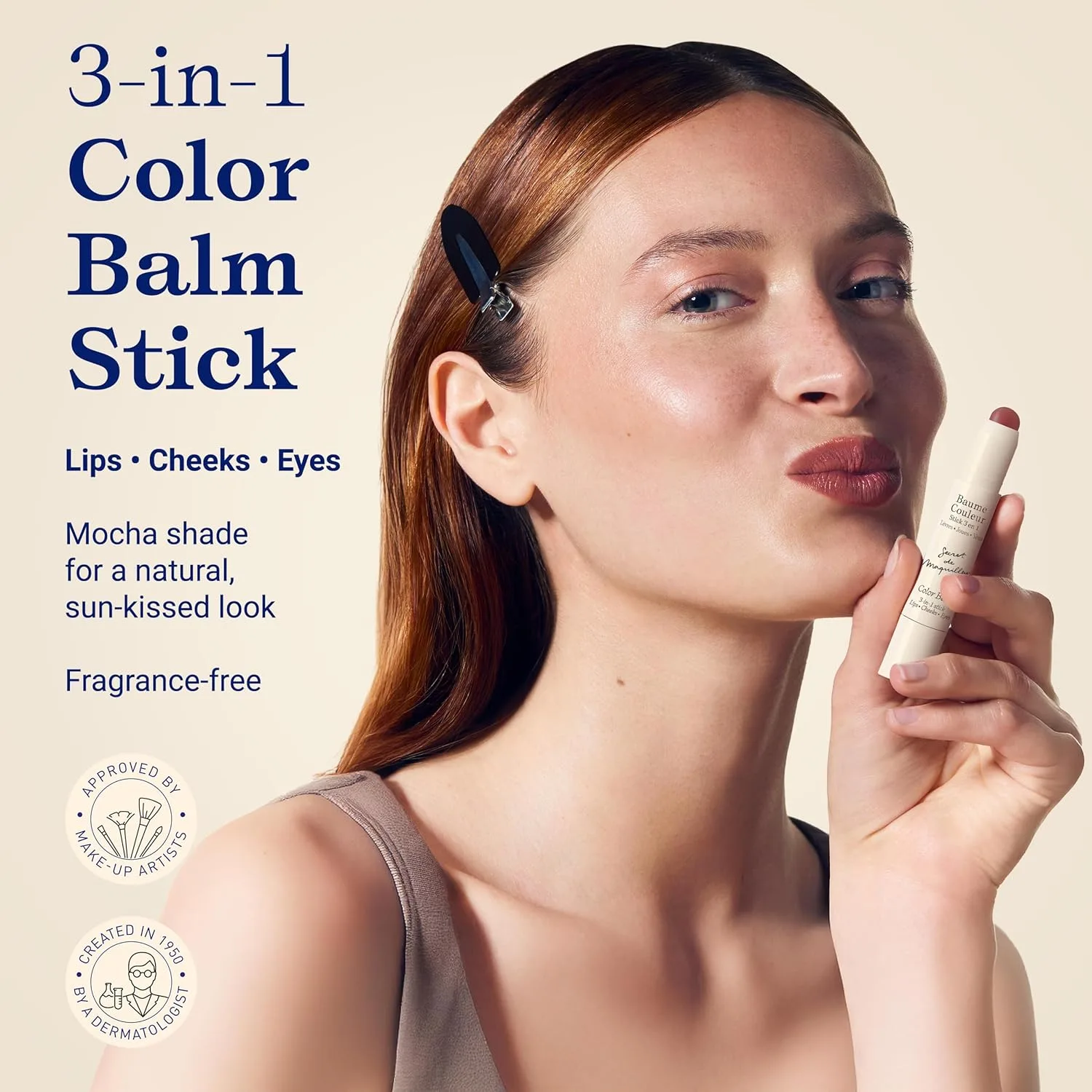 Стик-тинт Embryolisse Color Balm 3-в-1, цвет мокко, многофункциональный для глаз, губ и щек, увлажняющий бальзам с центеллой азиатской и алоэ вера, веганский, без отдушек, 0,08 унции, Versatile stick balm adds a soft wash of mocha tint to lips — фото 2