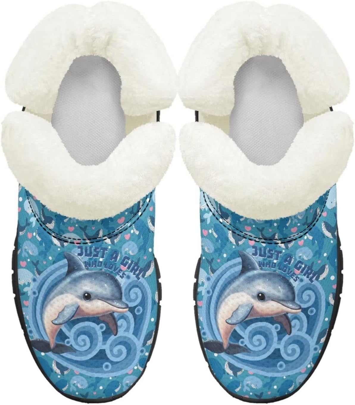 

Ботинки на осень-зиму для девочек, большие и маленькие дети, противоскользящие зимние ботинки, с меховой подкладкой, на липучке, повседневные Pointodoor, Dolphin Printed