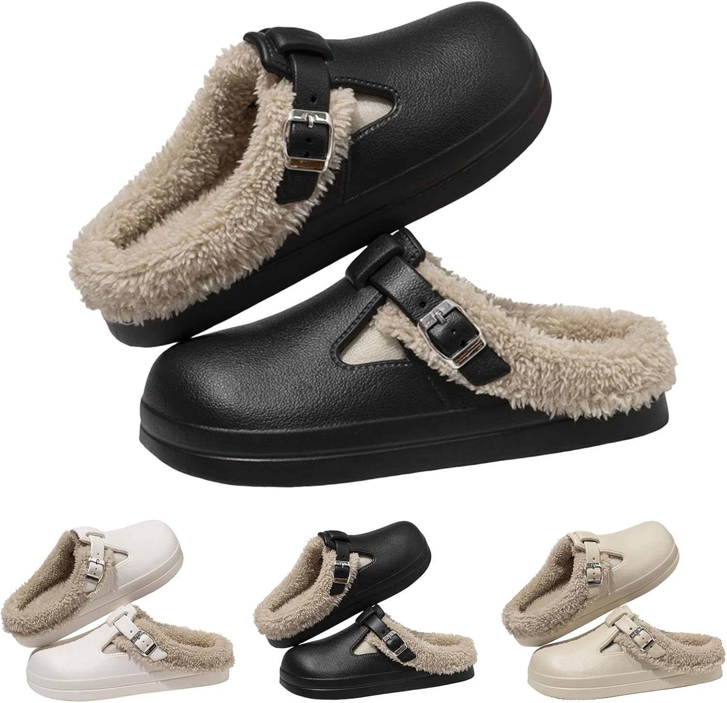 

Классические меховые пушистые утепленные сабо для женщин и мужчин, водонепроницаемые зимние садовые тапочки, теплые домашние тапочки для носки внутри и снаружи Generic, черный