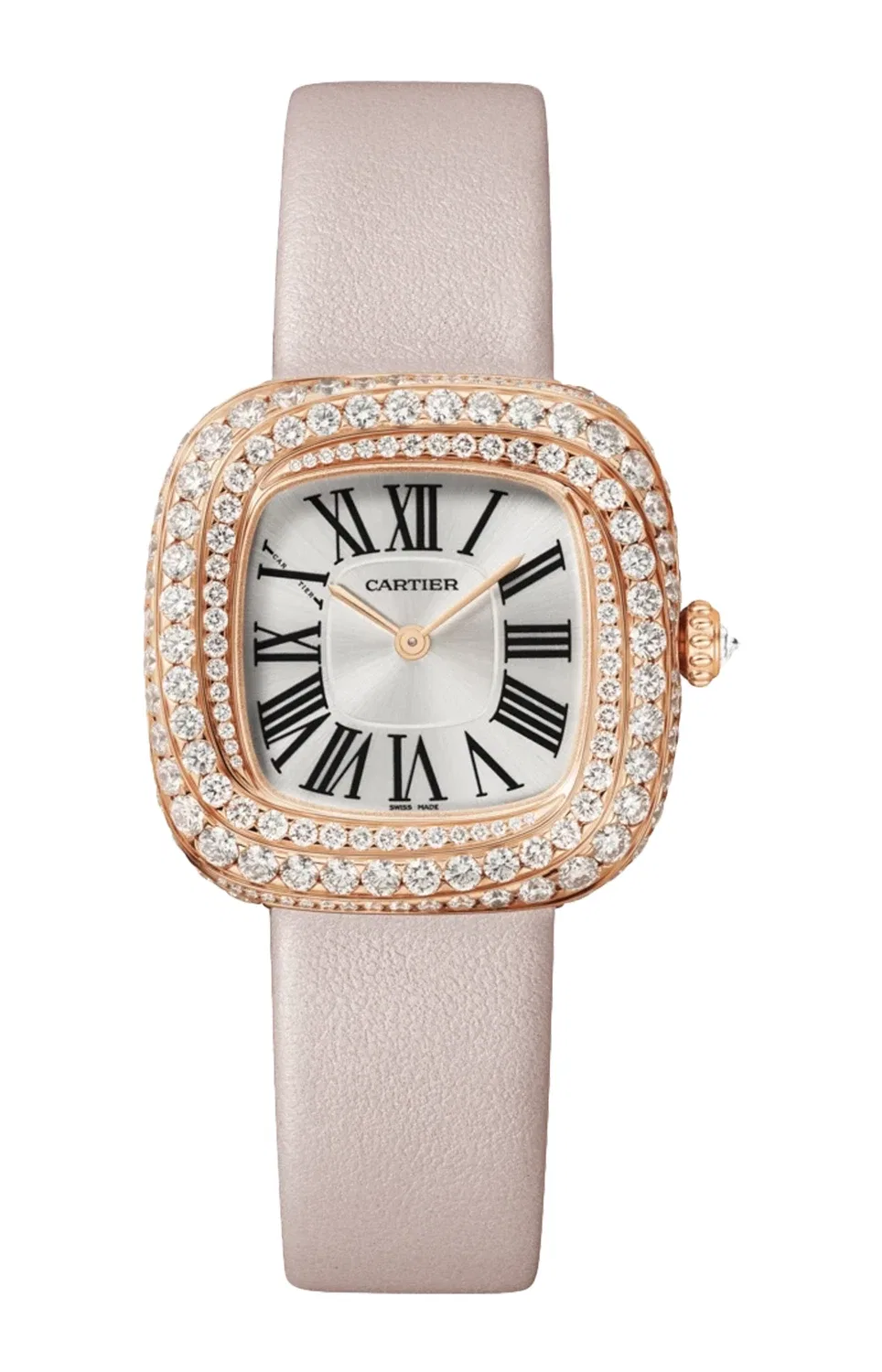 COUSSIN DE CARTIER, средняя модель, кварц, розовое золото, бриллианты - WJCS0005, золотой