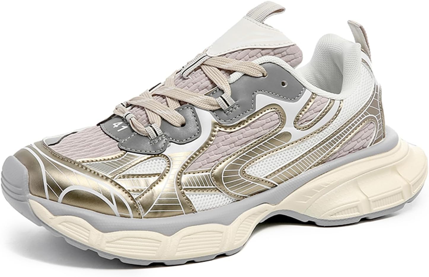 

Мужские модные кроссовки на платформе с сеткой, дышащие, с шнуровкой, повседневные легкие, с противоскользящей подошвой и поддержкой свода стопы, для ходьбы и тенниса Netehadi, шампань