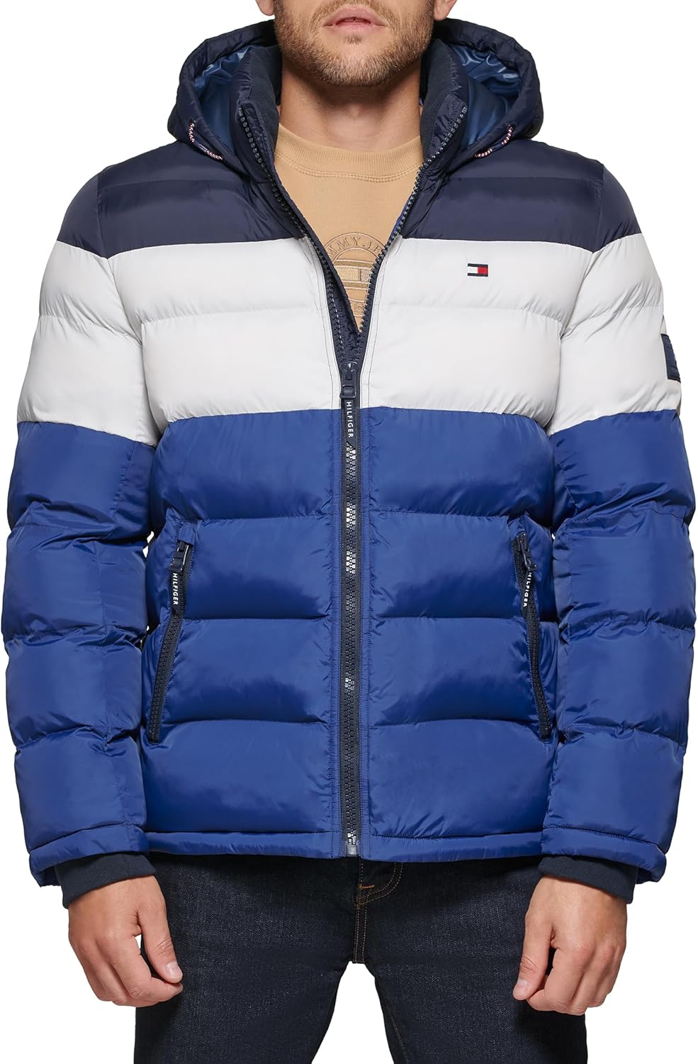 

Мужская стеганая куртка с капюшоном Tommy Hilfiger (стандартная и для больших и высоких), Midnight/Ice/Royal Blue