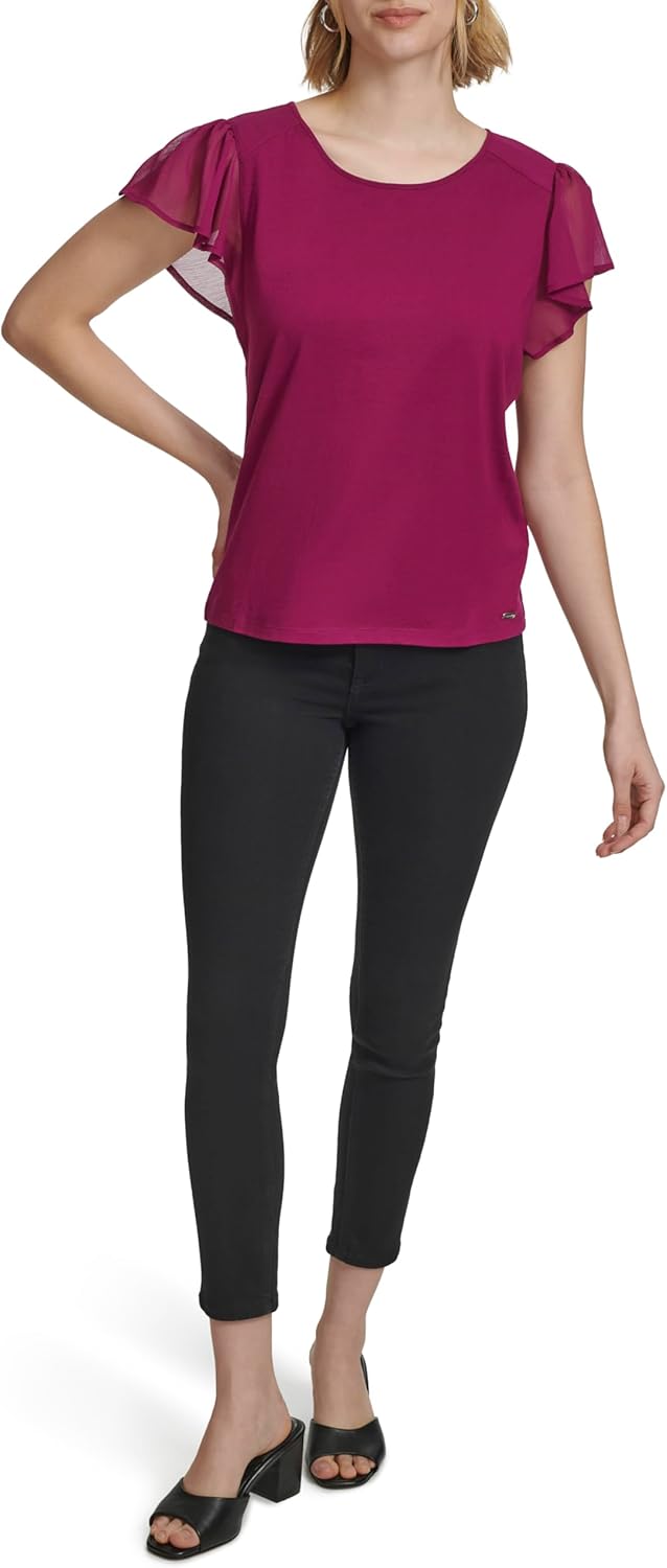 

Женская блузка Calvin Klein с круглым вырезом и шифоновыми рукавами, Jewel