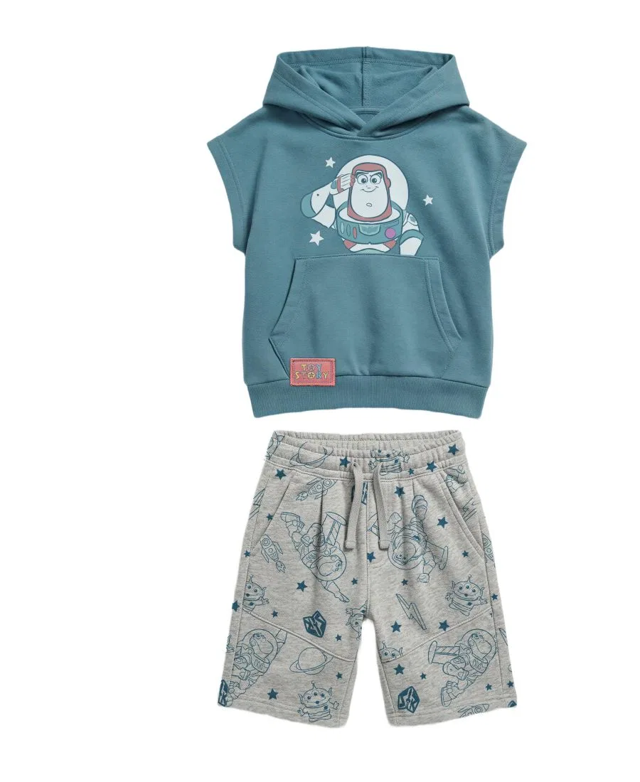 Детский комплект для мальчиков 2T-5T: толстовка с коротким рукавом и шорты Toy Story, серый/синий — фото 2