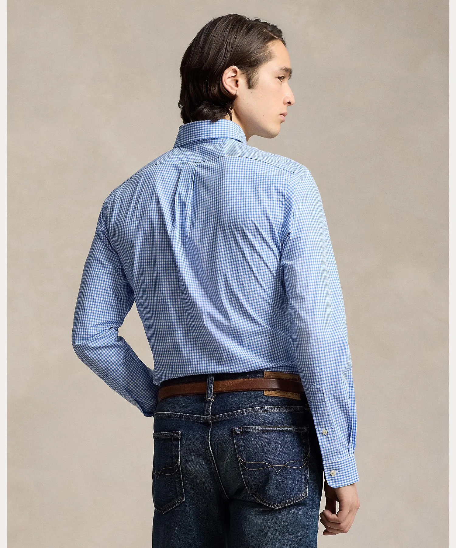 Мужская рубашка классического кроя из хлопка с эластаном Polo Ralph Lauren Classic Fit Check синяя — фото 4