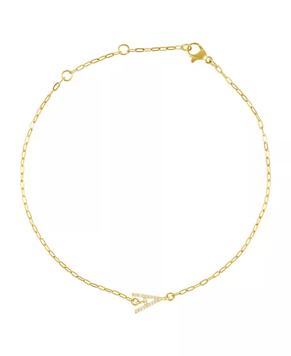 

Браслет на лодыжку с инициалами, украшенный боковыми золотыми кубическими цирконами Adornia, gold