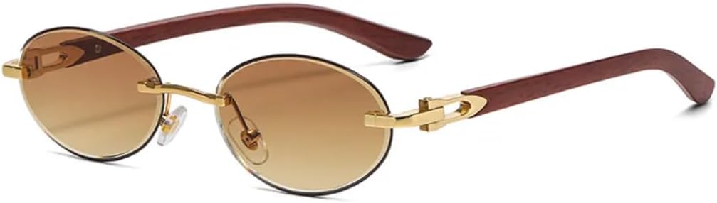 

Солнцезащитные очки с защитой UV400 | Овальные без оправы в стиле панк с металлическими заклепками | для женщин и мужчин, для занятий спортом на открытом воздухе и вождения DSVIGF, Gold-brown