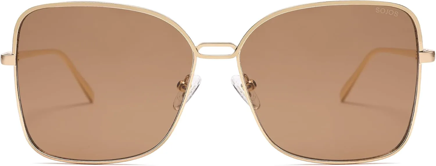 

SOJOS Модные квадратные солнцезащитные очки большого размера для женщин и мужчин, защита от УФ-излучения UV400, дизайнерские очки SJ1082, Gold/Light Brown