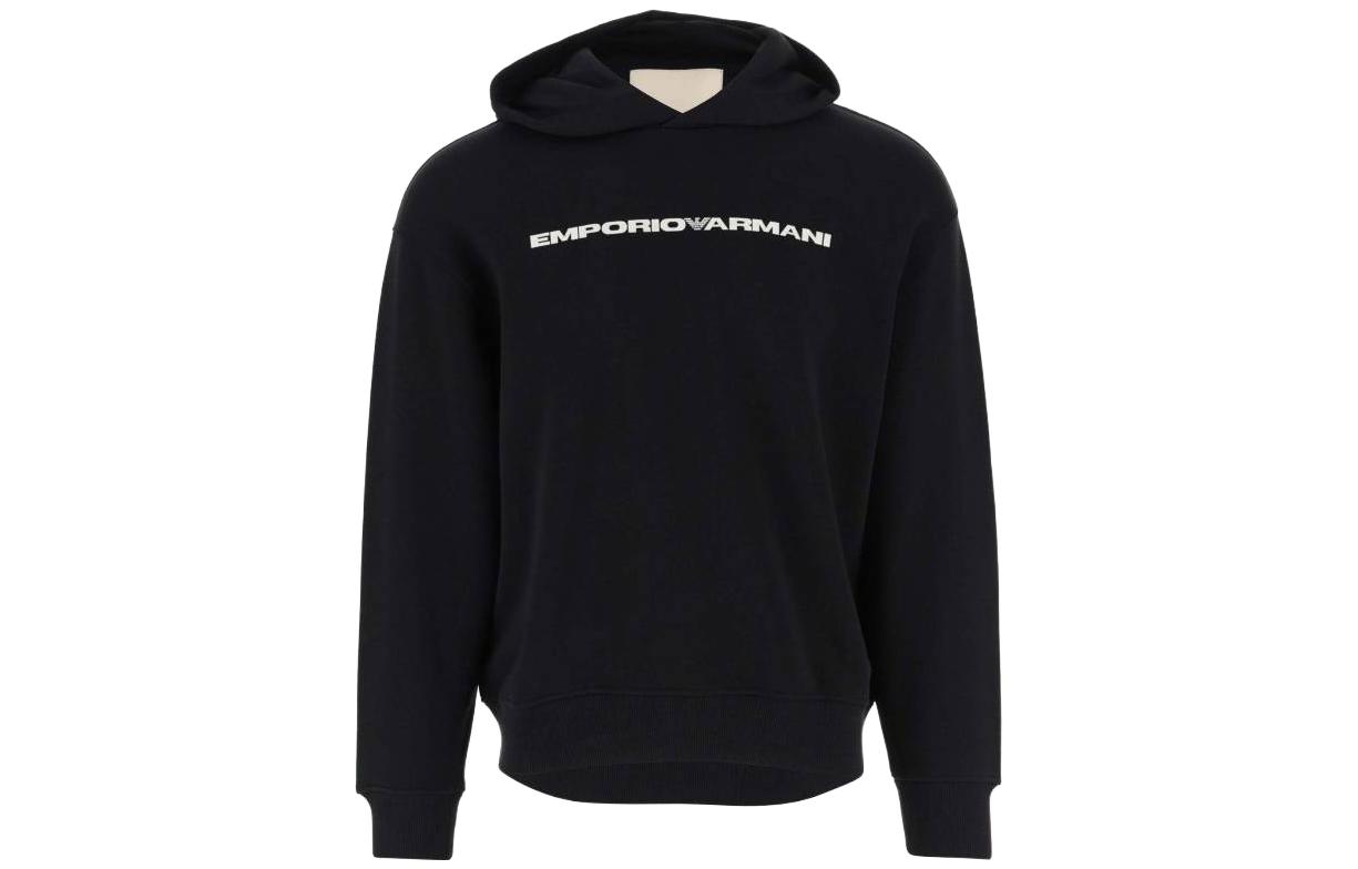 Худи с прямым подолом и принтом логотипа EMPORIO ARMANI, черный — фото 3