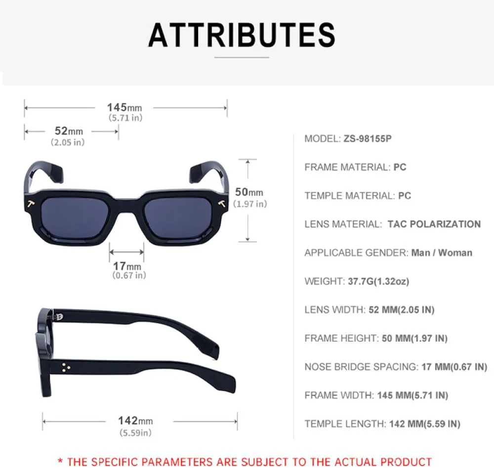 

Поляризованные квадратные солнцезащитные очки для мужчин, роскошные модные прямоугольные солнцезащитные очки для женщин, очки для вождения LVTFCO, Brown Gray