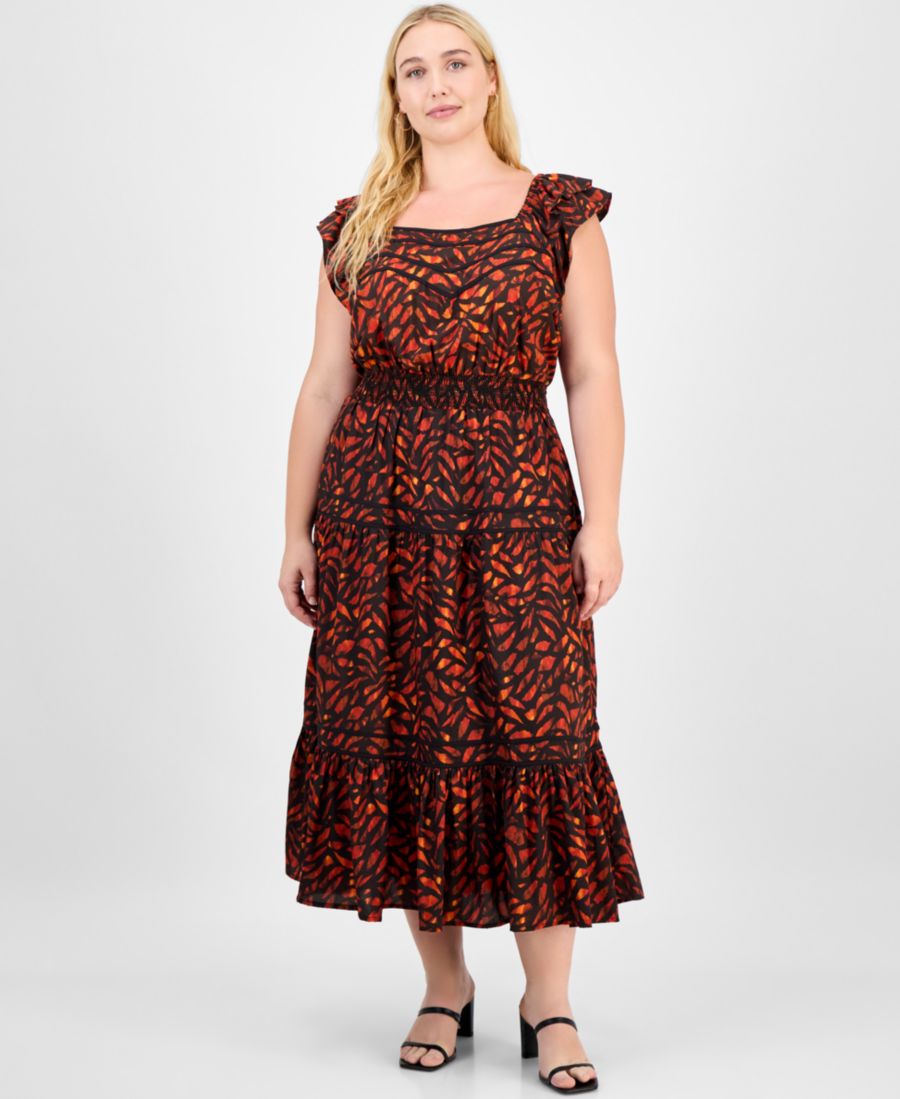 

Модное миди-платье большого размера с рукавами-крылышками и многослойной юбкой Democracy, Black-anci