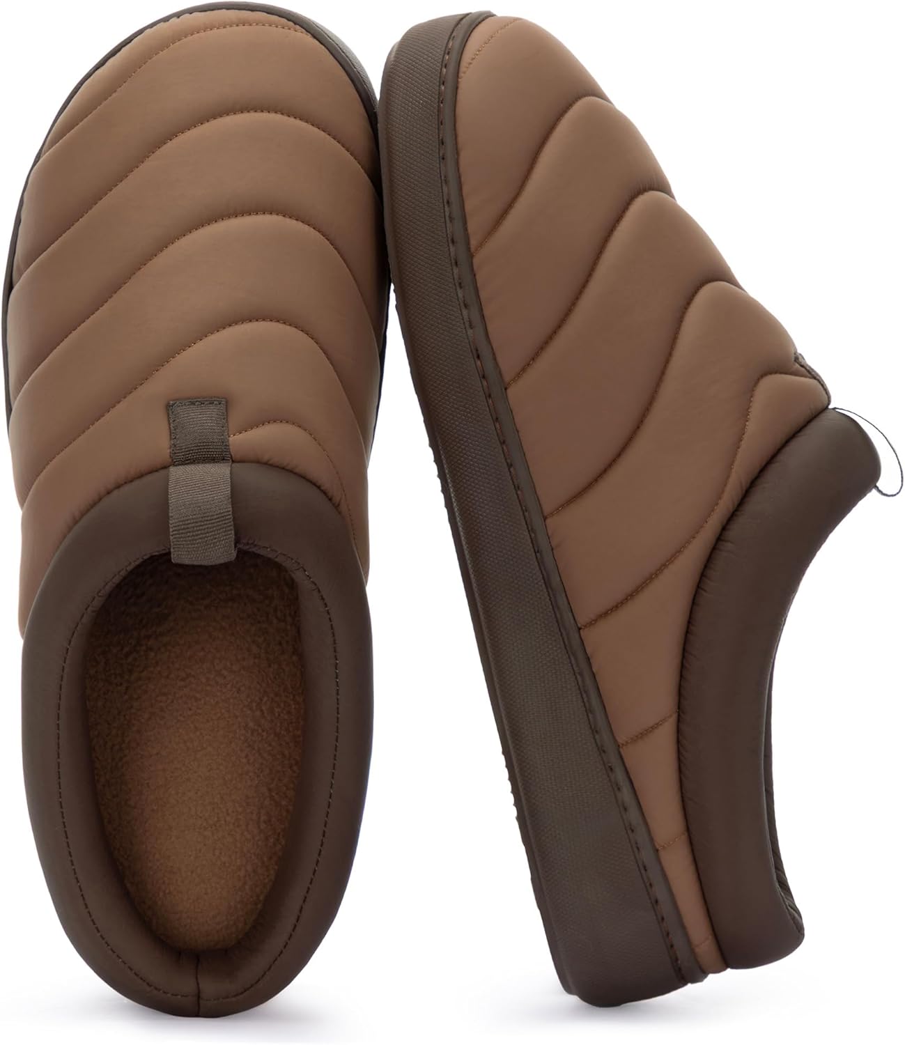 

Мужские уютные теплые домашние тапочки Zizor - слипоны из нейлоновой лыжной ткани, водостойкие, для дома и улицы, с флисовой подкладкой, жесткой подошвой и амортизационной вставкой из памяти формы, Coffee