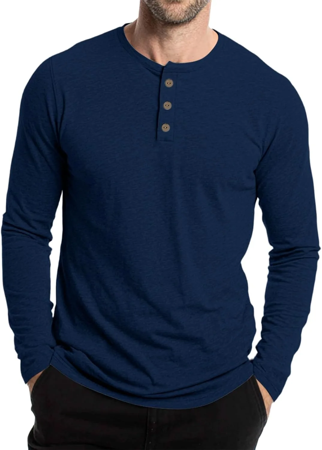Летняя рубашка для мужчин, Long Sleeve Solid Color Henley, Casual — фото 2