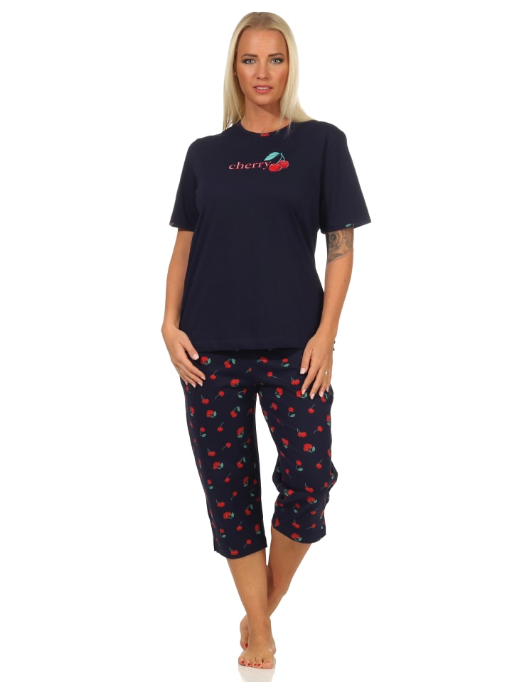 

NORMANN Пижама-капри с короткими рукавами и вишнями - 61955, темно-синего цвета