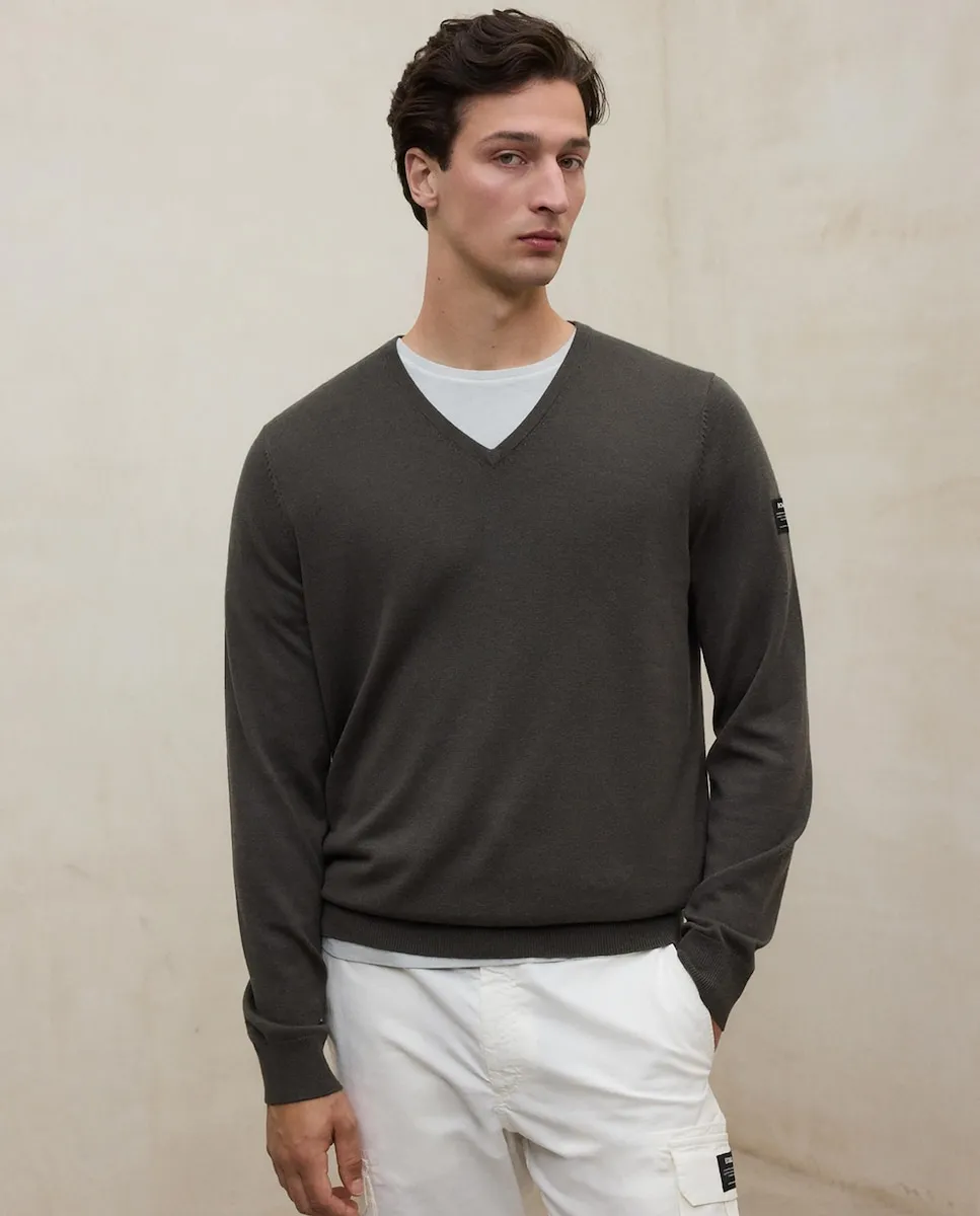 

Мужской джемпер с тонкой вязкой и воротником-стойкой Ecoalf, зеленый