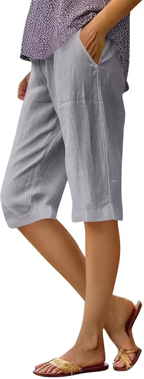 Шорты Active, с завышенной талией, льняные, Am005-light Gray