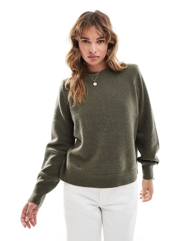 

Компактный джемпер с круглым вырезом и подплечниками цвета хаки ASOS DESIGN