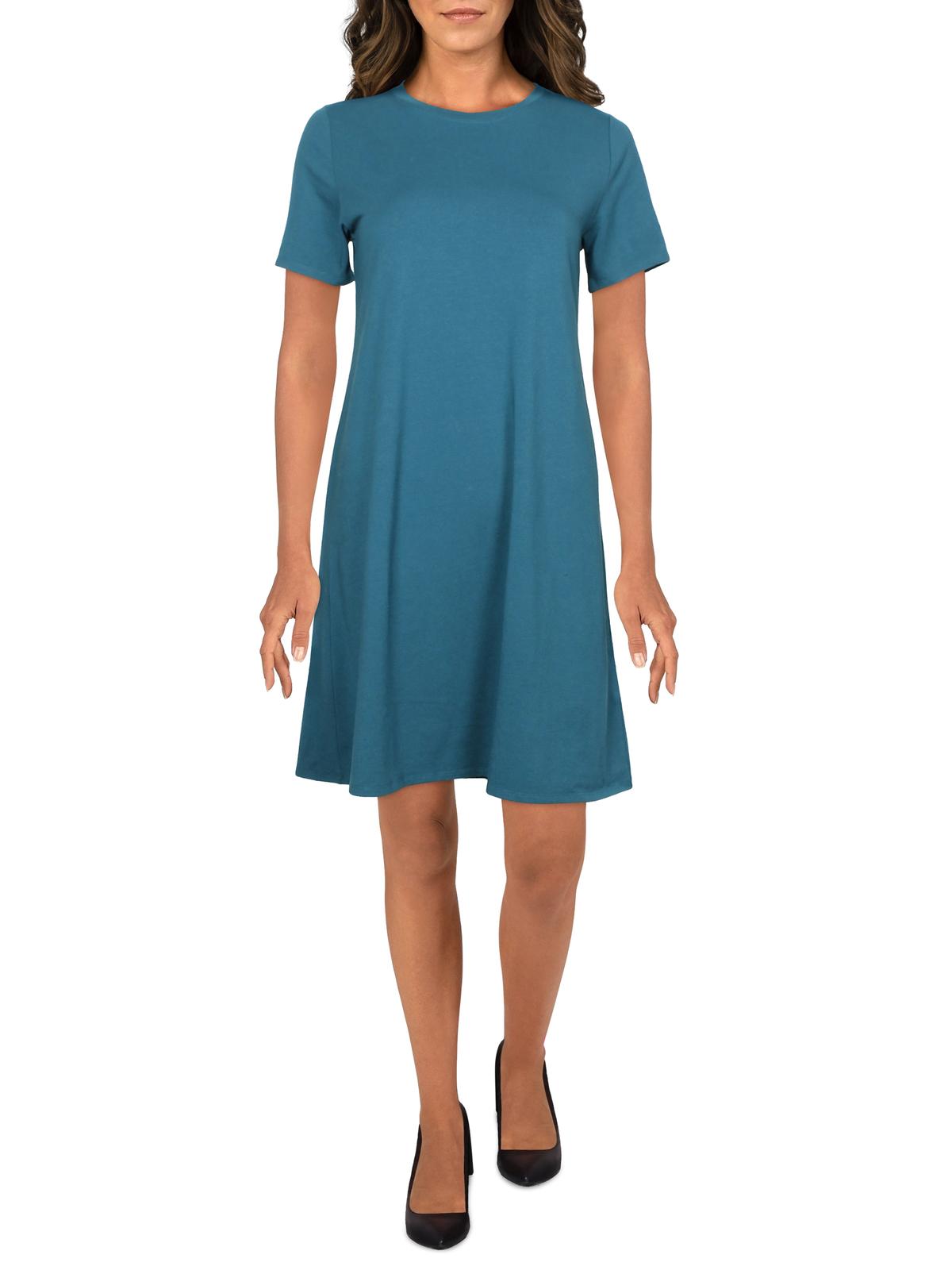 

Женское платье-рубашка с круглым вырезом и коротким рукавом Eileen Fisher, цвет agean