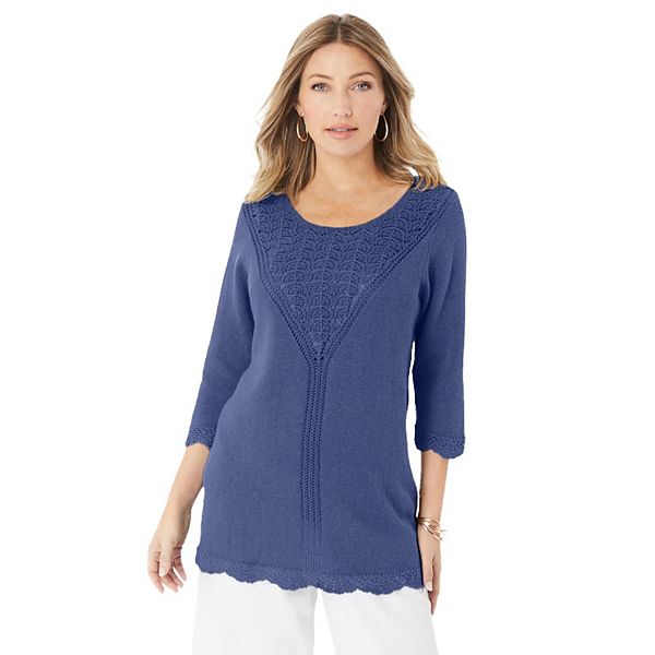 

Женский пуловер плюс сайз с кружевной вязкой Roaman'S, Dark Blue