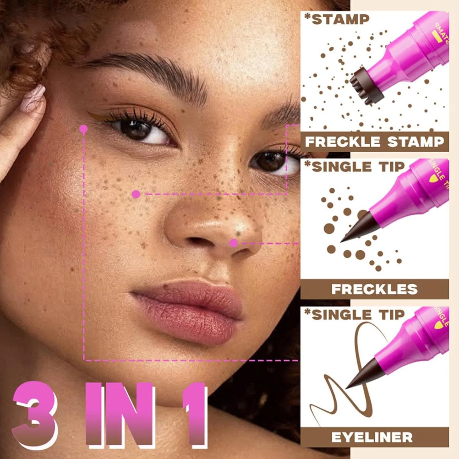 Корректор-штамп для веснушек Freckus Pen, водостойкий, 2-в-1, 2.8 мл, бежево-коричневый — фото 2