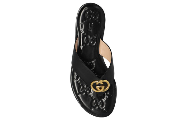 Сандалии interlocking g thong sandal 'black leather' Gucci, черный — фото 4