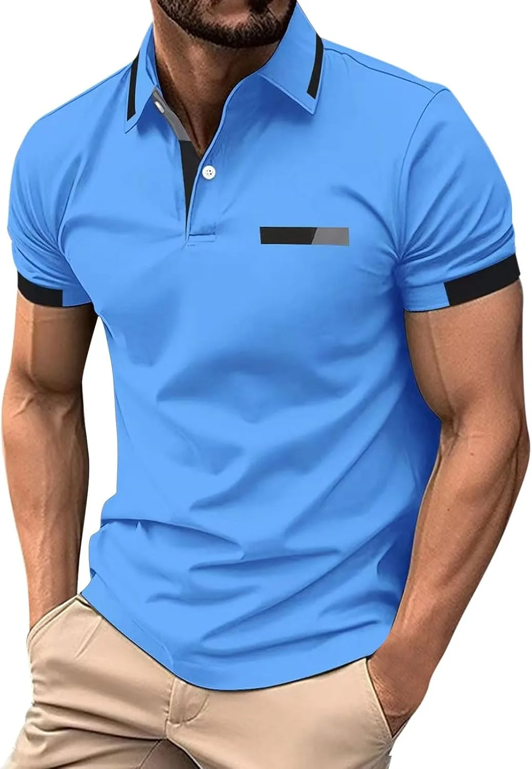 Мужская футболка с коротким рукавом slim fit, цветной блок и карманами