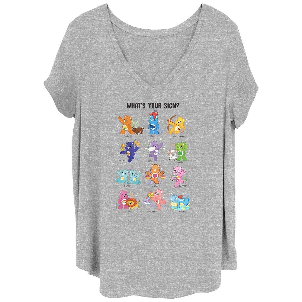 

Футболка с v-образным вырезом размера плюс для юниоров Care Bears What's Your Sign Licensed Character, цвет Heather Grey