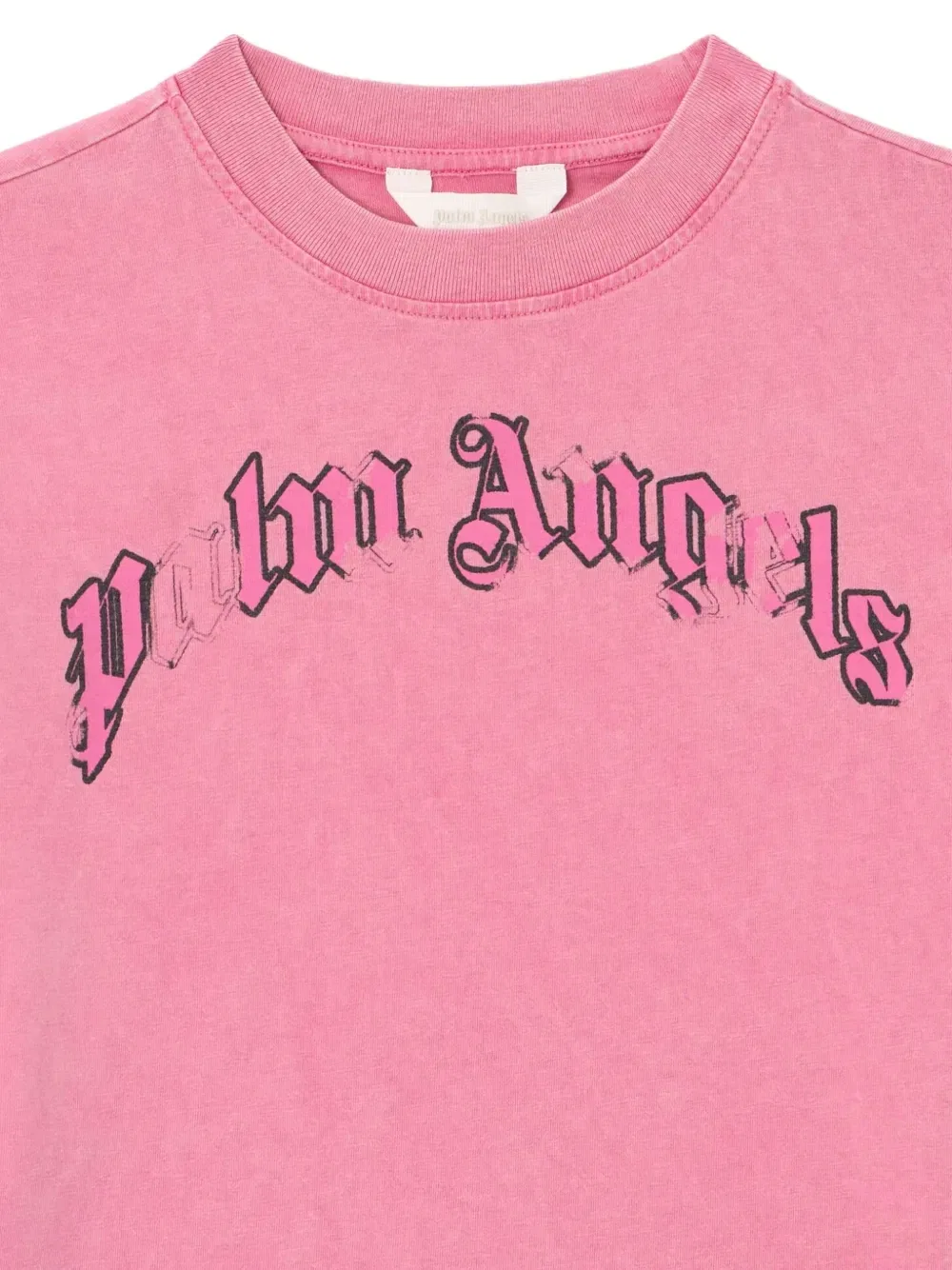 Футболка с логотипом и эффектом потертости Palm Angels Kids, розовый — фото 3