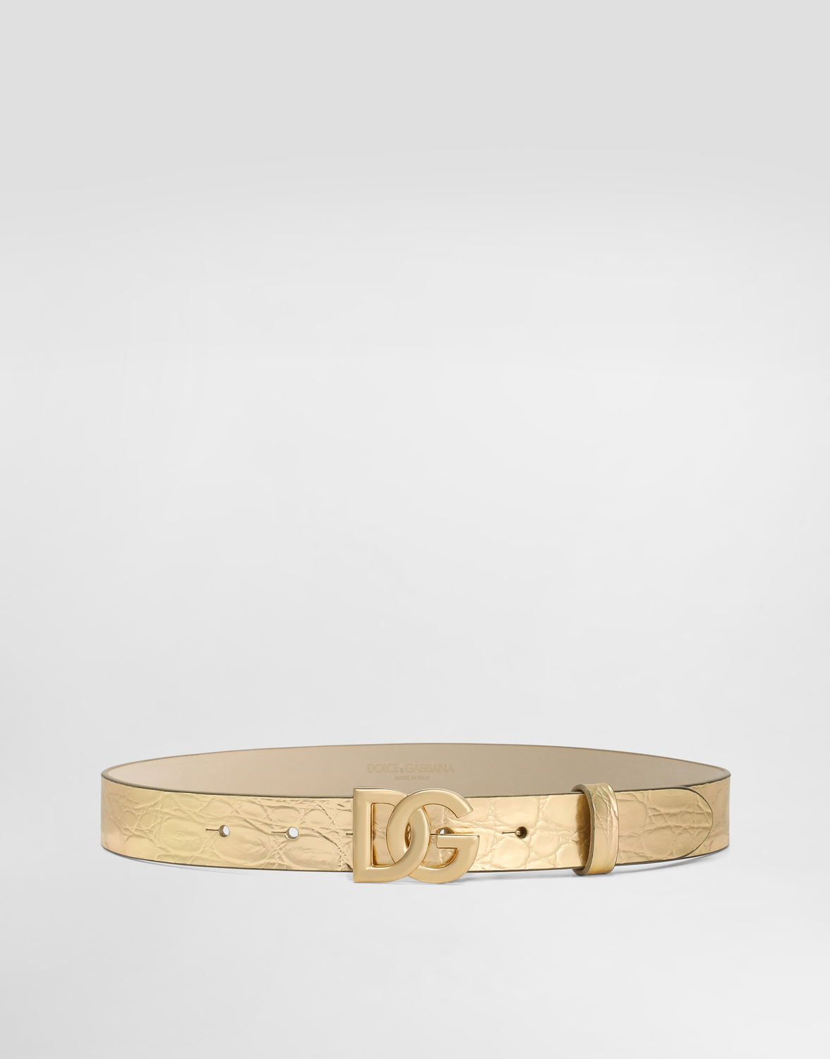

Ремень из телячьей кожи с принтом под крокодила Dolce & Gabbana, золото