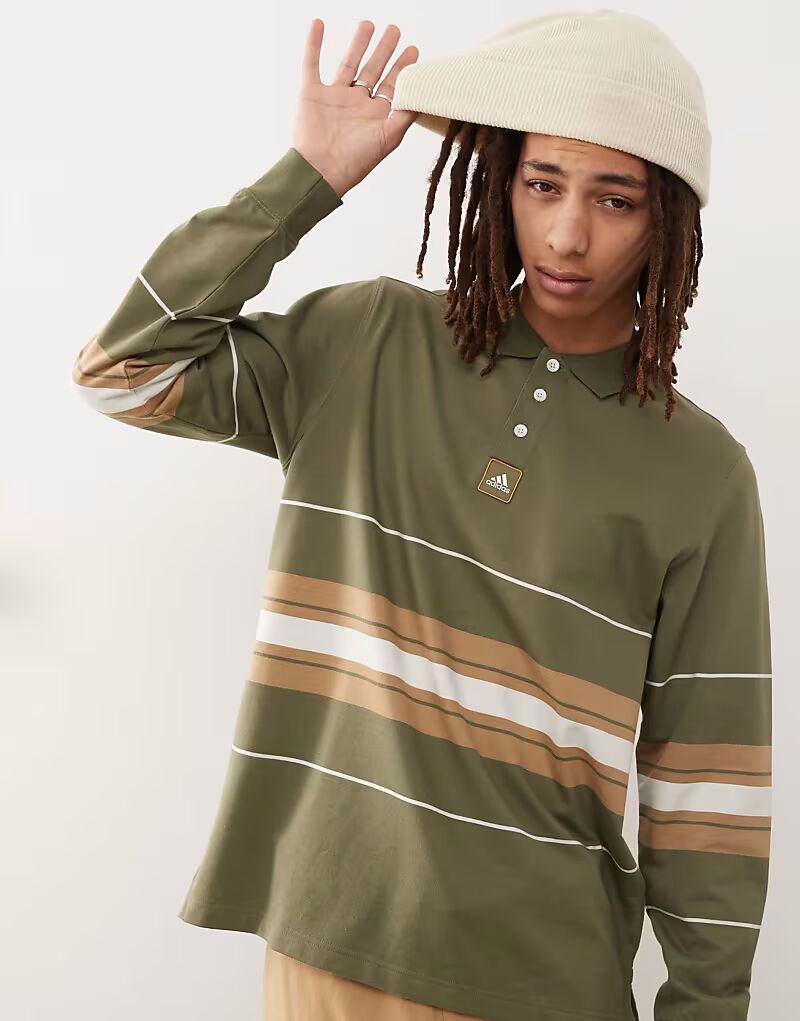 

Рубашка поло Adidas Originals Striped Polo Q1 зеленого цвета