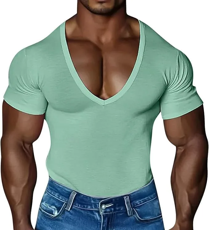 Мужская футболка с глубоким V-вырезом, Slim Fit, для тренировок
