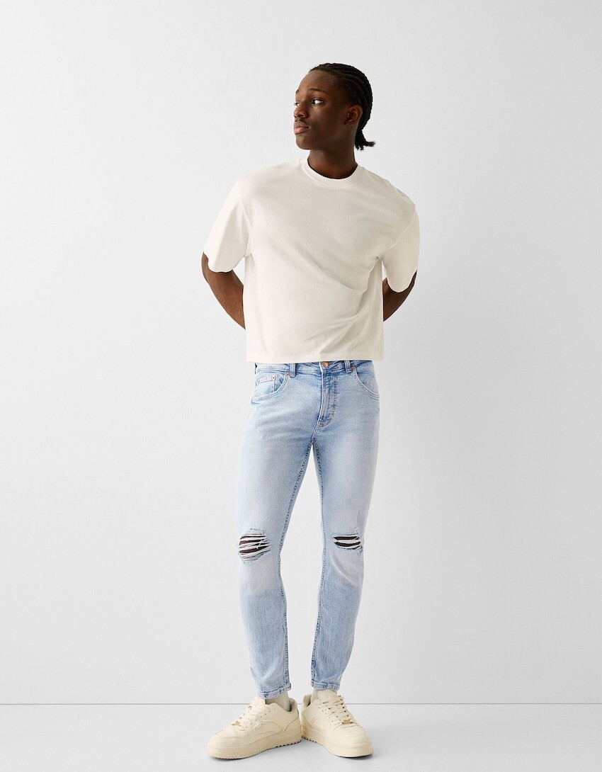 

Рваные джинсы скинни Bershka, синий