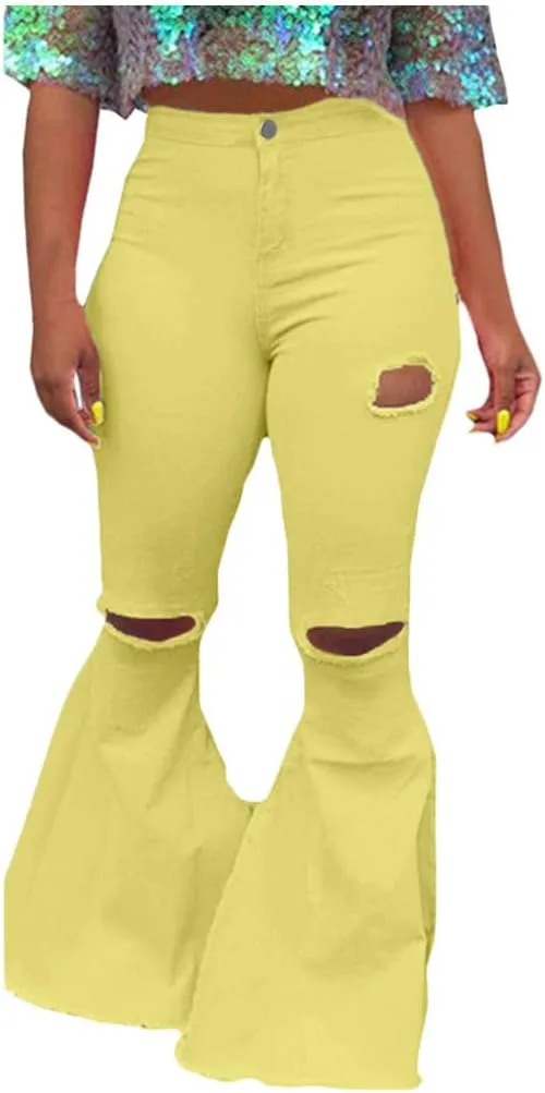 

WUAI Женские джинсы Bell Bottoms классические с высокой талией и расклешенным низом Plus Size WUAI-Women