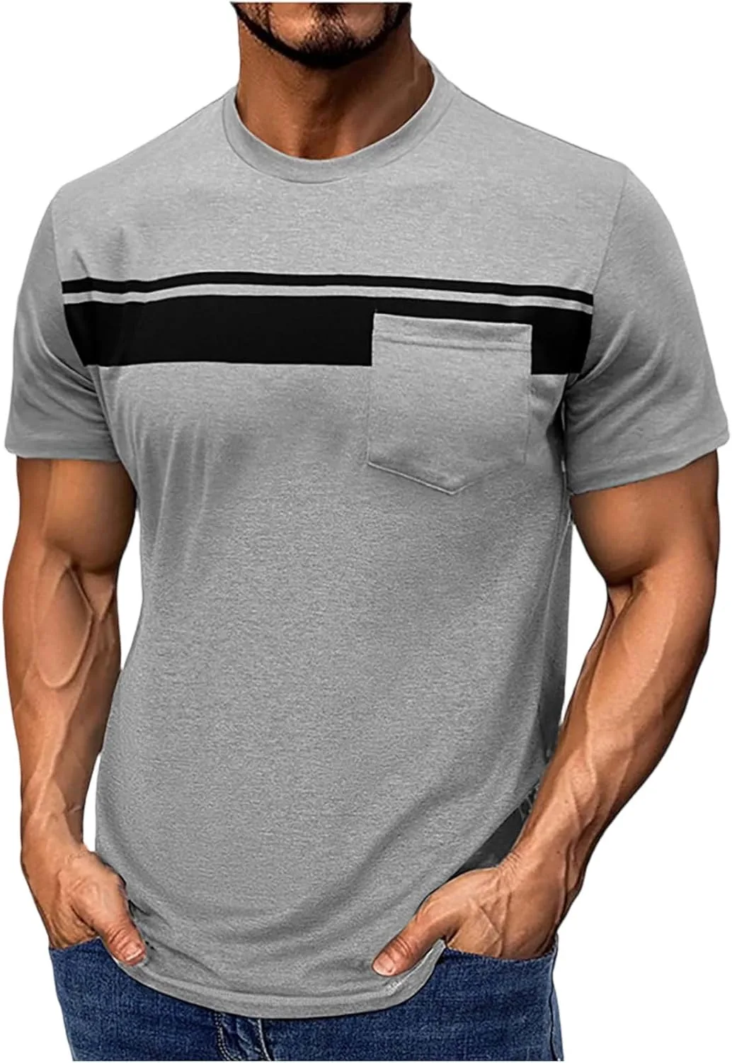 

WENKOMG1 мужская футболка с полосками, короткий рукав, летняя повседневная, размеры M-3XL