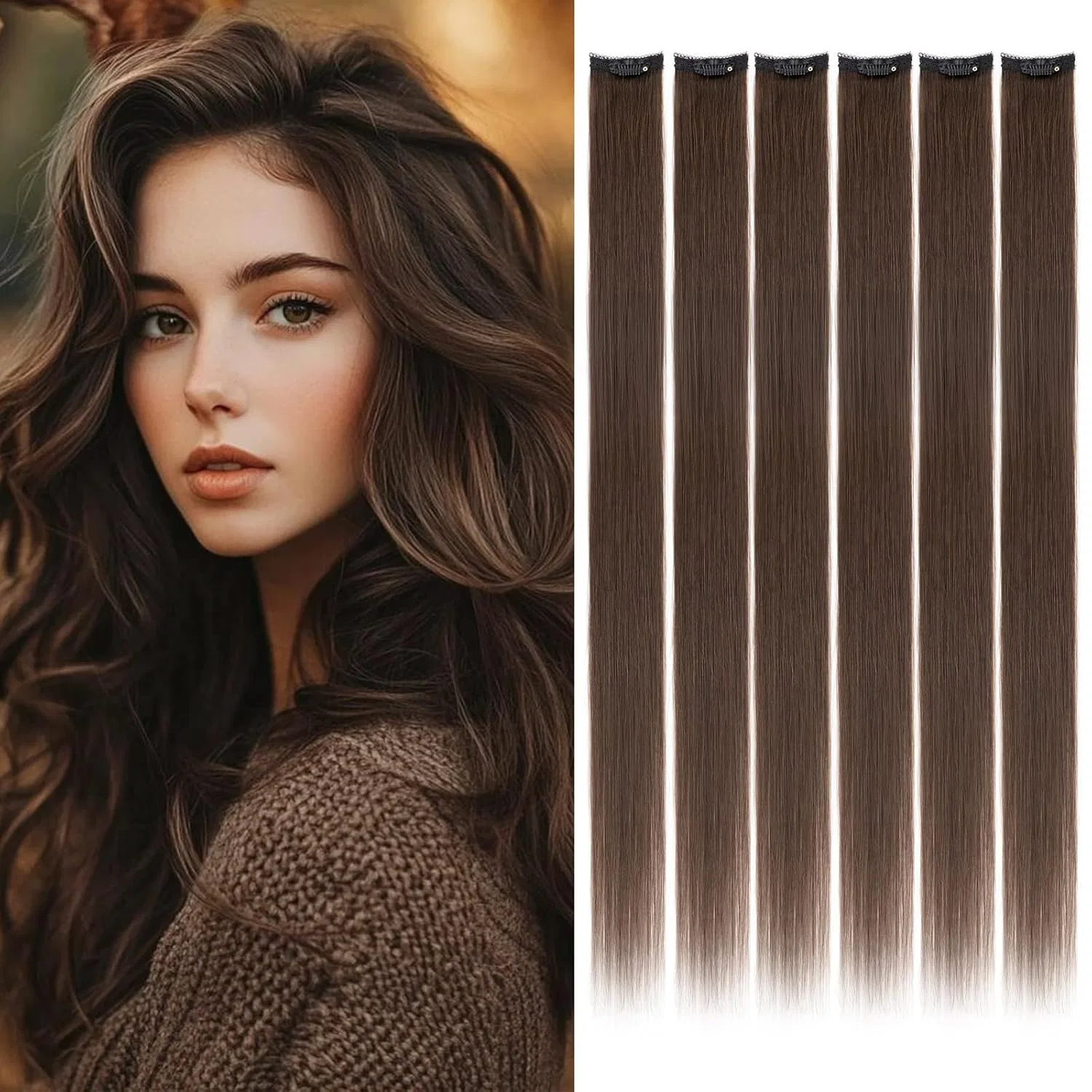 Натуральные накладные пряди на заколках Benehair, 40 см, 40 г Benehair, #02 Dark Brown