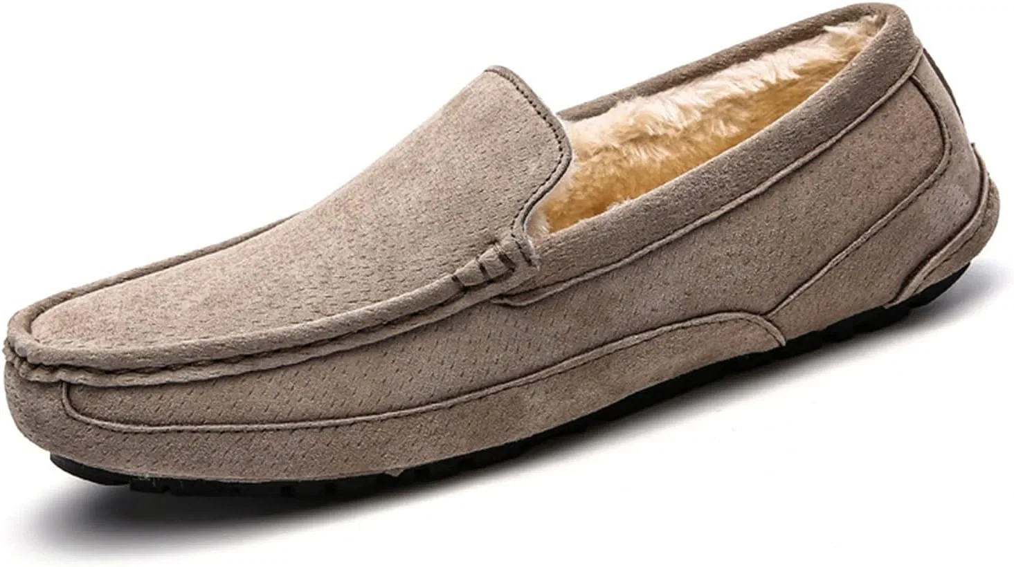 Лоферы мужские на меху, замшевые, Khaki Lined