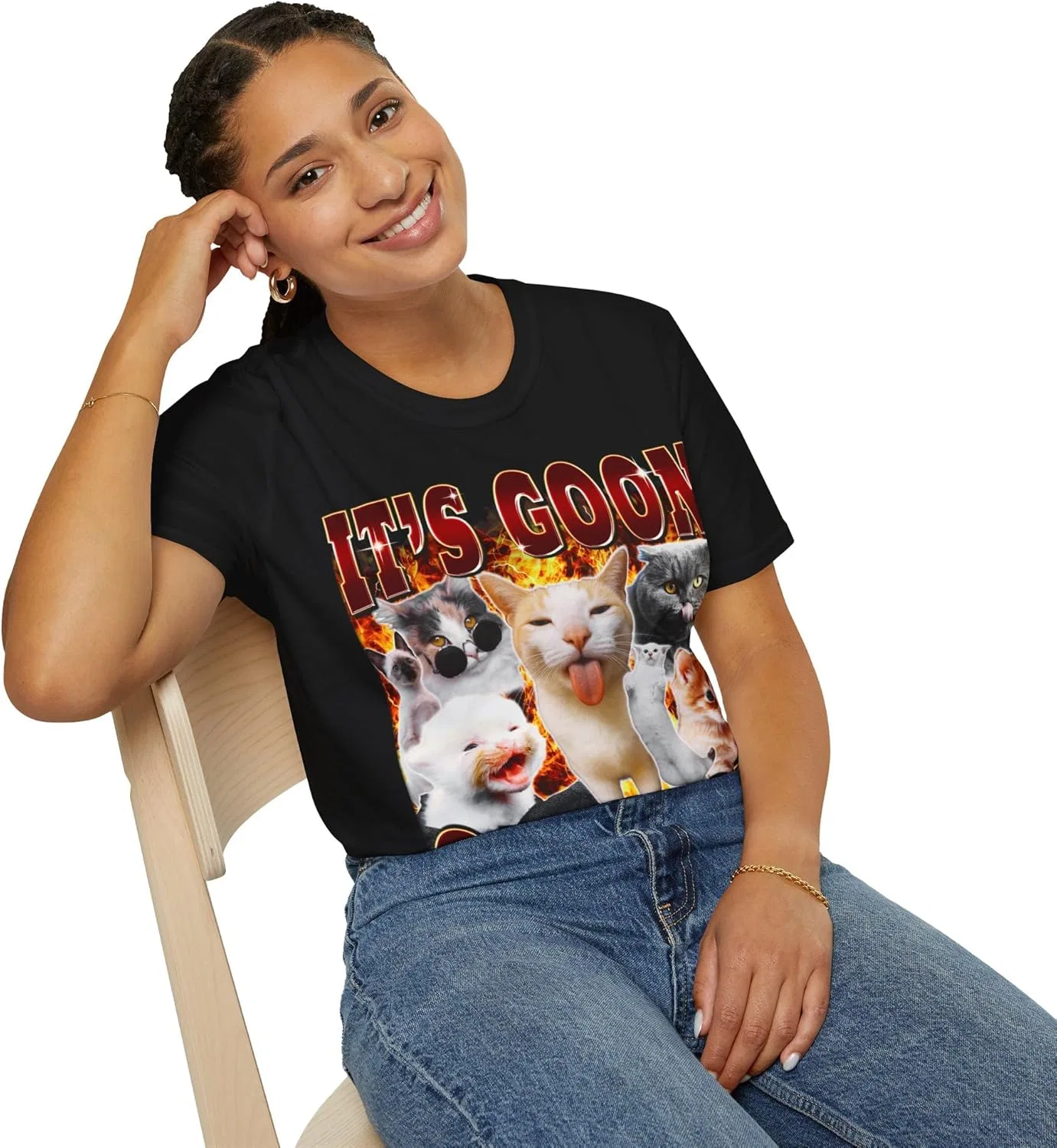 Футболка "It's Goon O'Clock" с забавным мемом "Gooner Gooning Cat" (футболка унисекс с графическим рисунком) — фото 2