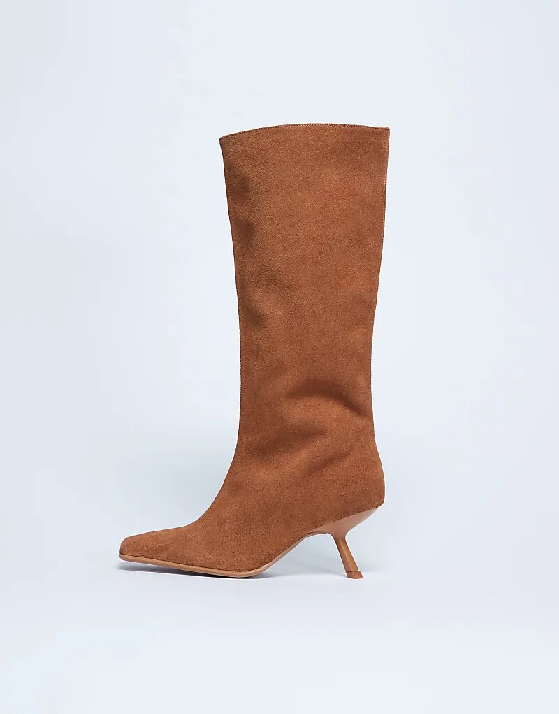 Сапоги Topshop Scarlett Premium из замши с квадратным носком, светло-коричневые — фото 4